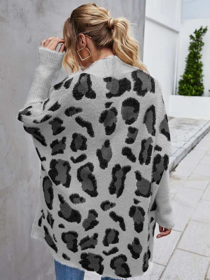Casual Open-Front Leopard Pattern Fuzzy Long Sleeve Cardigan - Multiple Colors - (S-XL)