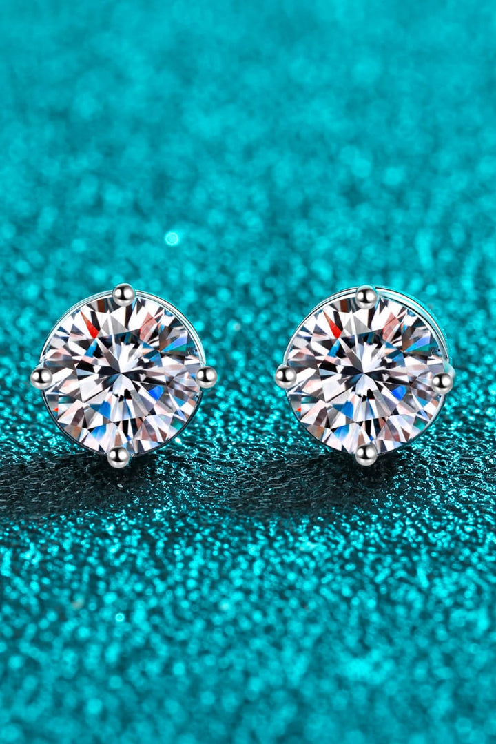 2 Carat Moissanite Rhodium-Plated Round Stud Earrings - Silver