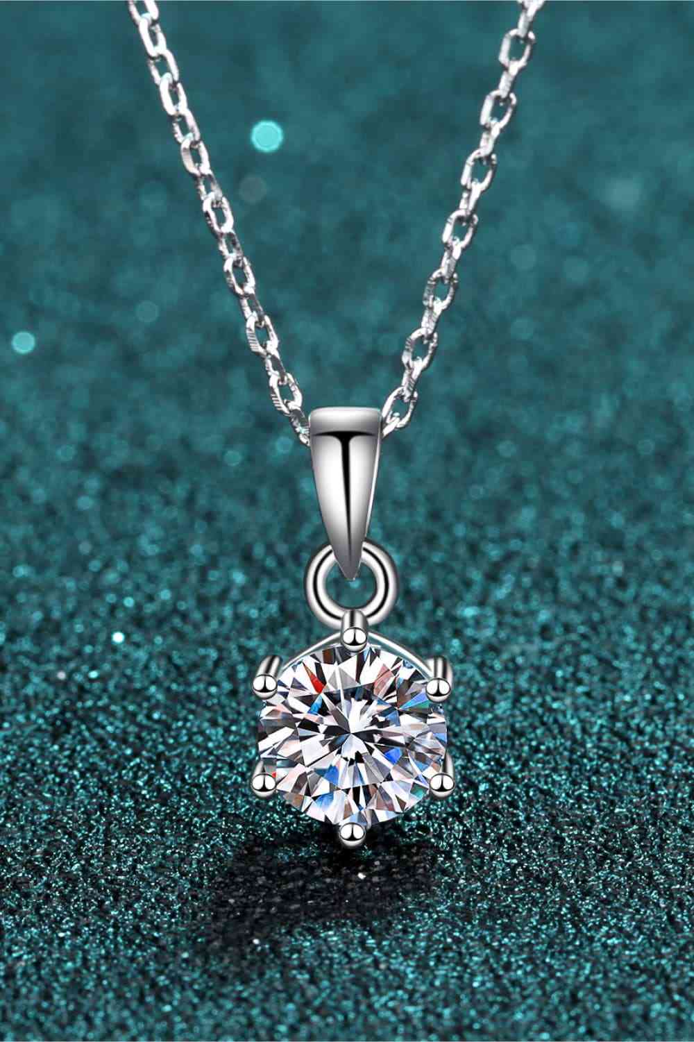 1-Carat Moissanite 925 Sterling Silver 6-Prong Drop-Pendant Necklace