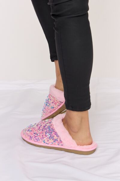 ✨ Sequined Plush Round-Toe Slippers - Pink - (5-10) ✨