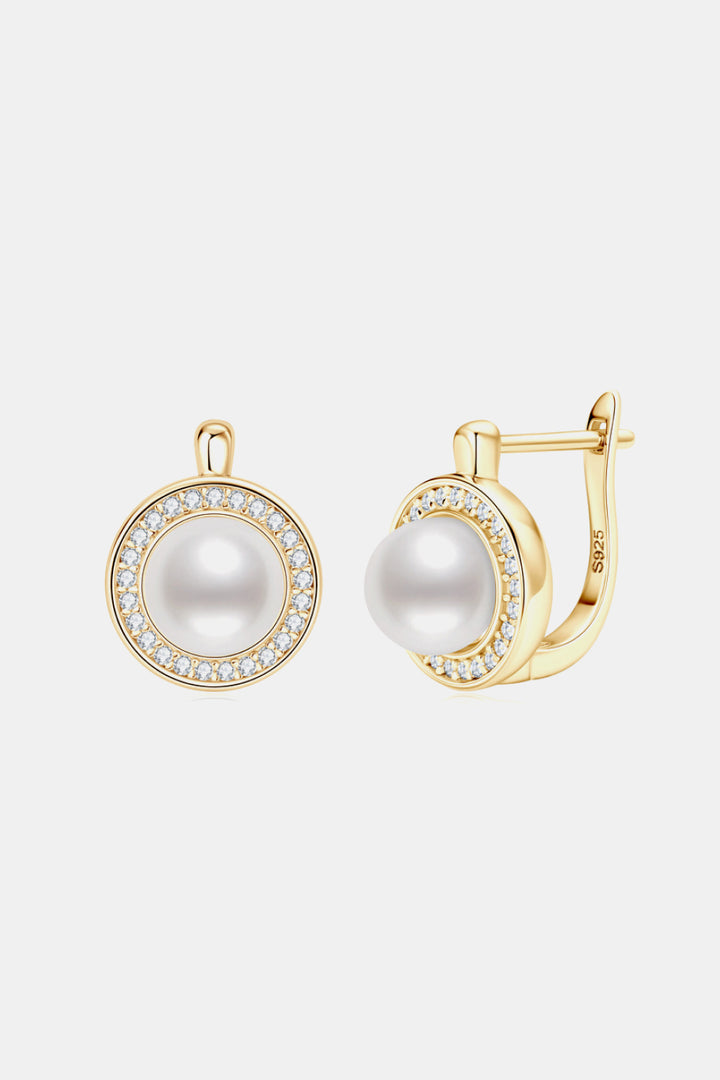 Moissanite &amp; Freshwater Pearl 925 Sterling Silver Earrings - Gold, Silver