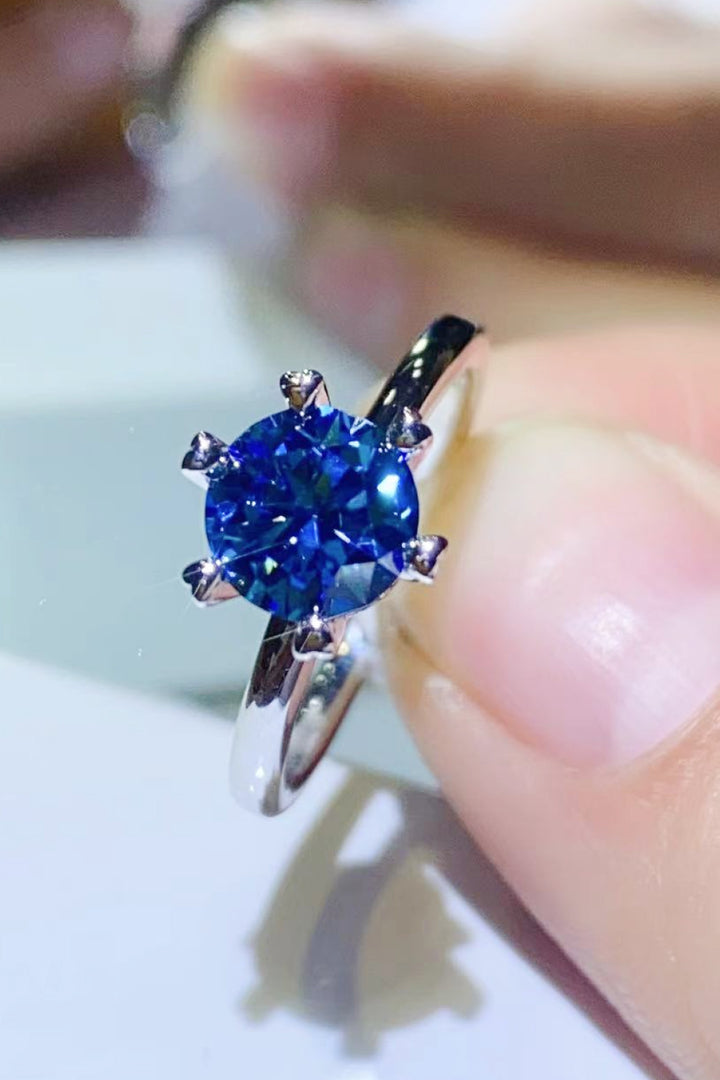 1 Carat Moissanite 6-Prong Polished Solitaire Ring - Blue