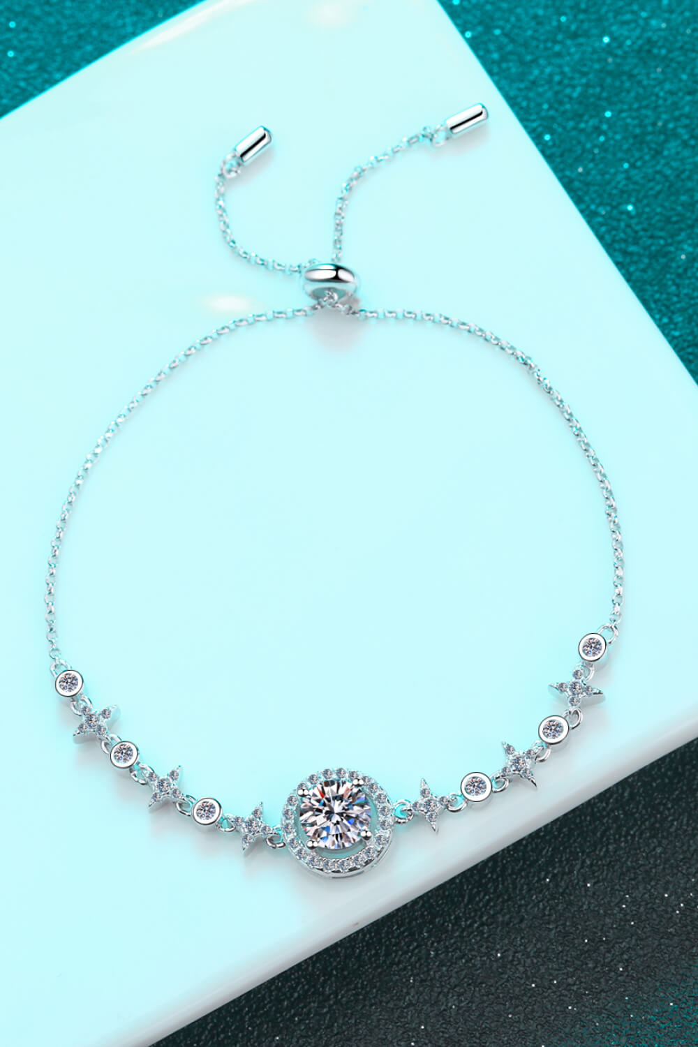 1 Carat Moissanite &amp; Zircon 925 Sterling Silver Adjustable Bracelet