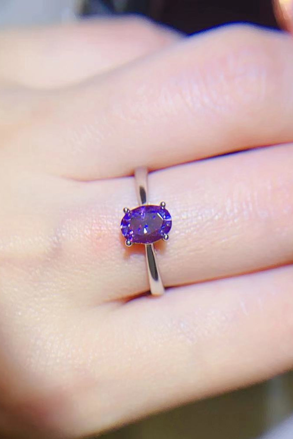 1 CARAT MOISSANITE 4-PRONG POLISHED SOLITAIRE RING - PURPLE
