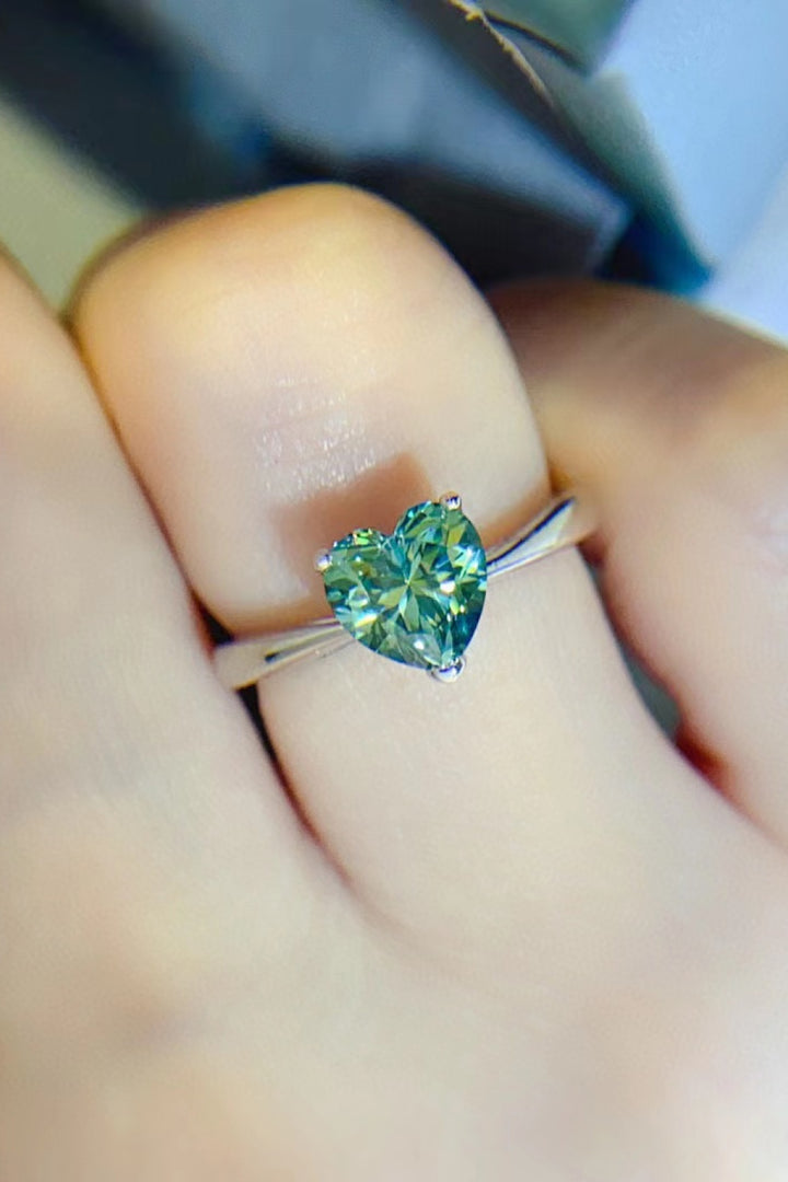1 Carat Moissanite Heart 925 Sterling Silver Ring - Green