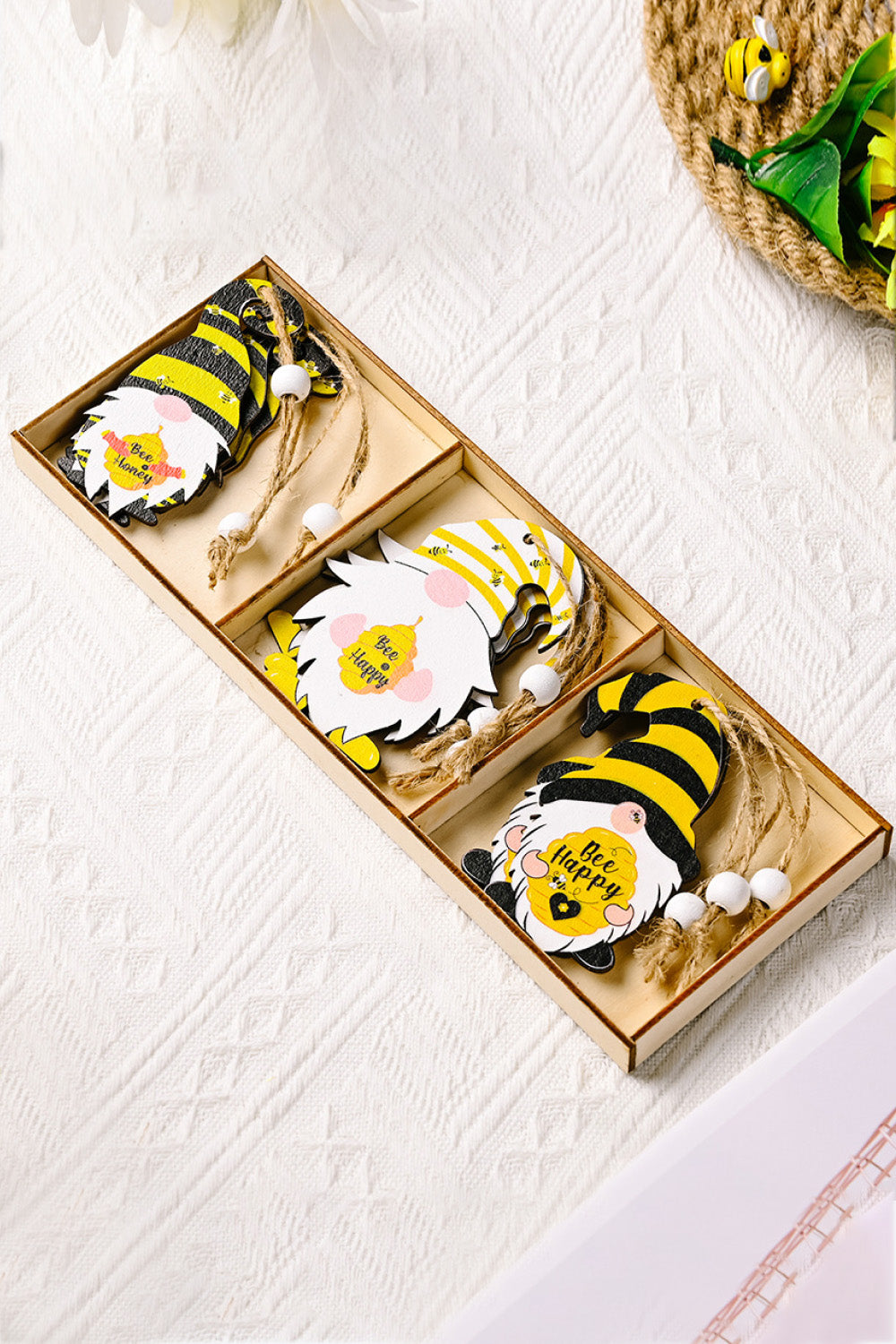 3-Piece Bee-Themed Gnome Wood Ornaments - Multiple Styles